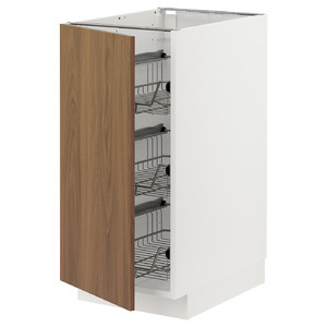 METOD Base cabinet with wire baskets, white/Tistorp brown walnut effect, 40x60 cm