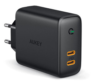 Aukey Wall Charger EU Plug 2xUSB-C Power Delivery PA-D2, black