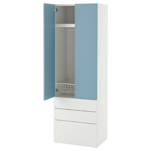 SMÅSTAD / PLATSA Wardrobe, white blue/with 3 drawers, 60x42x181 cm