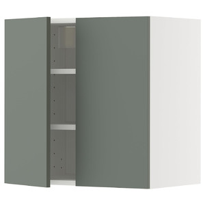 METOD Wall cabinet with shelves/2 doors, white/Nickebo matt grey-green, 60x60 cm