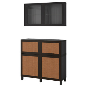 BESTÅ Storage combination w doors/drawers, black-brown Studsviken/Stubbarp/dark brown woven poplar, 120x42x213 cm