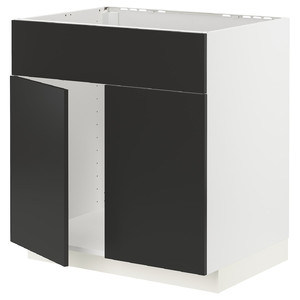 METOD Base cabinet f sink w 2 doors/front, white/Nickebo matt anthracite, 80x60 cm