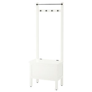 HEMNES Storage bench w/towel rail+4 hooks, white, 64x37x173 cm