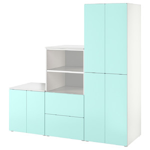 SMÅSTAD / PLATSA Storage combination, white/pale turquoise, 180x57x181 cm