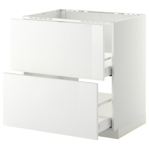 METOD/MAXIMERA Base cab f sink+2 fronts/2 drawers, white, RInghult white, 80x60 cm