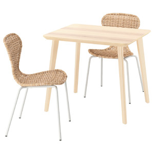 LISABO / ÄLVSTA Table and 2 chairs, ash veneer/rattan white, 88x78 cm