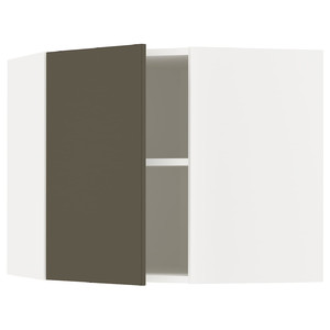 METOD Corner wall cabinet with shelves, white/Havstorp brown-beige, 68x60 cm