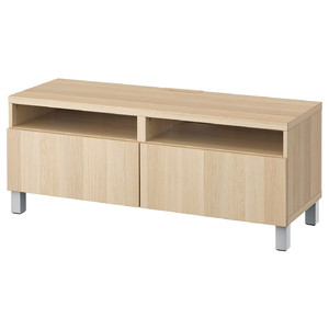 BESTÅ TV bench with drawers, white stained oak effect/Lappviken/Stubbarp light grey, 120x42x48 cm