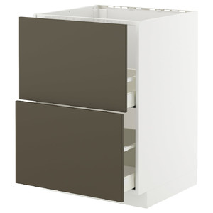 METOD / MAXIMERA Base cab f sink+2 fronts/2 drawers, white/Havstorp brown-beige, 60x60 cm