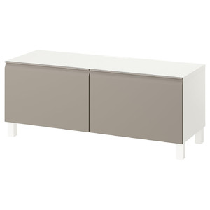 BESTÅ TV bench with doors, white/Hammarsmed/Stubbarp beige, 120x42x48 cm