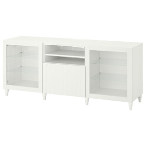 BESTÅ TV bench with drawers, white, Sutterviken/Kabbarp white clear glass, 180x42x74 cm