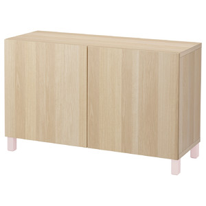 BESTÅ Storage combination with doors, white stained oak effect/Lappviken/Pink Stubbarp, 120x40x74cm