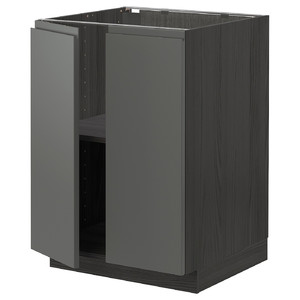 METOD Base cabinet with shelves/2 doors, black/Voxtorp dark grey, 60x60 cm