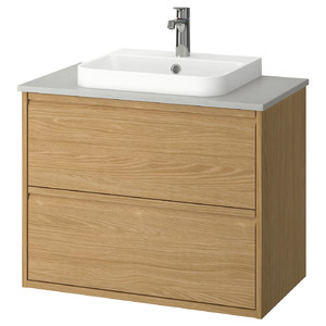 ÄNGSJÖN / BACKSJÖN Wash-stnd w drawers/wash-basin/tap, oak effect/grey stone effect, 82x49x71 cm