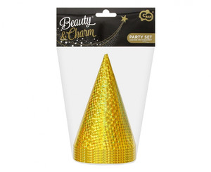 Paper Party Hat 6pcs, holo gold