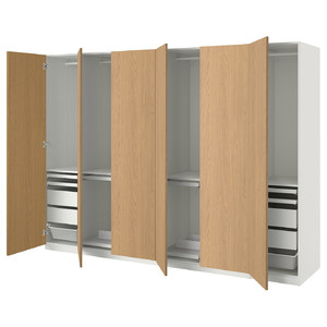 PAX / STORKLINTA Wardrobe combination, white/oak effect, 300x60x201 cm