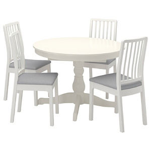 INGATORP / EKEDALEN Table and 4 chairs, white white/Ramna light grey, 110/155 cm