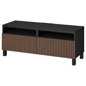 BESTÅ TV bench with drawers, black-brown Björköviken/Stubbarp/brown stained oak veneer, 120x42x48 cm