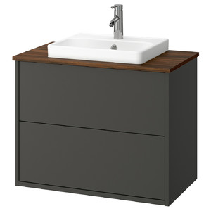HAVBÄCK / ORRSJÖN Wash-stnd w drawers/wash-basin/tap, dark grey/brown walnut effect, 82x49x71 cm