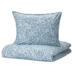 SOMMARSLÖJA Duvet cover and pillowcase, blue/floral pattern, 150x200/50x60 cm