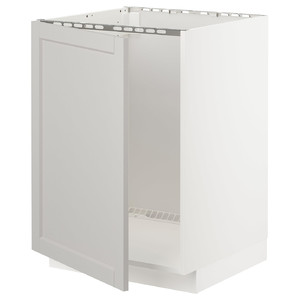 METOD Base cabinet for sink, white/Lerhyttan light grey, 60x60 cm