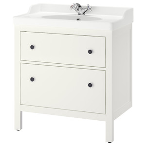 HEMNES / RÄTTVIKEN Wash-stand with 2 drawers, white, Runskär tap, 82x49x89 cm