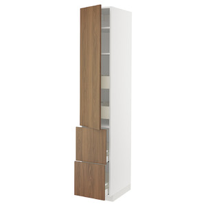 METOD/MAXIMERA Hi cab w shlvs/4 drawers/dr/2 frnts, white/Tistorp brown walnut effect, 40x60x220 cm