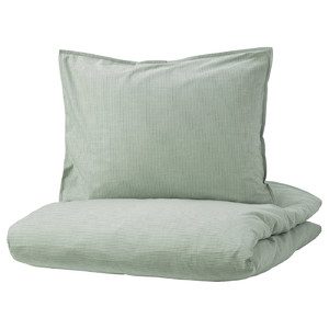 BERGPALM Quilt cover and pillowcase, green, stripe, 150x200/50x60 cm