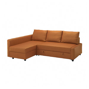 FRIHETEN Corner sofa-bed with storage, Faringe brown-orange