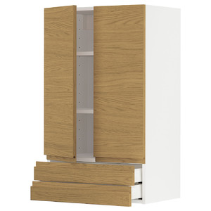 METOD / MAXIMERA Wall cabinet w 2 doors/2 drawers, white/Voxtorp oak effect, 60x100 cm