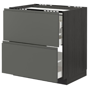 METOD / MAXIMERA Base cab f hob/2 fronts/3 drawers, black/Voxtorp dark grey, 80x60 cm