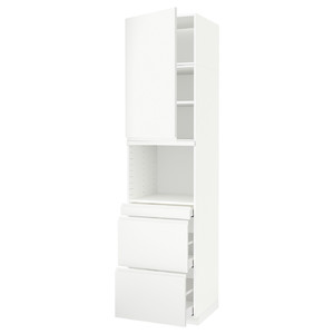 METOD / MAXIMERA Hi cab f micro combi w door/3 drwrs, white/Voxtorp matt white, 60x60x240 cm