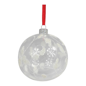 Christmas Bauble 10 cm, glass, transparent-white