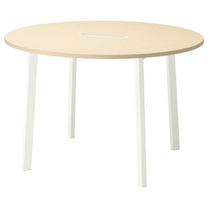 MITTZON Conference table, round birch veneer/white, 120x75 cm