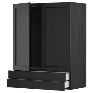 METOD / MAXIMERA Wall cabinet w 2 doors/2 drawers, black/Lerhyttan black stained, 80x100 cm