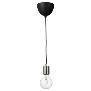 SKAFTET / LUNNOM Pendant lamp with light bulb, nickel-plated/globe clear