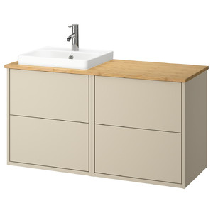 HAVBÄCK / ORRSJÖN Wash-stand/wash-basin/tap, beige/bamboo, 122x49x71 cm
