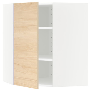 METOD Corner wall cabinet with shelves, white, Askersund light ash effect ash, 68x80 cm