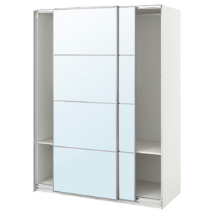 PAX / AULI Wardrobe with sliding doors, white/mirror glass, 150x66x201 cm