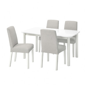 STRANDTORP / BERGMUND Table and 4 chairs, white/Ramna light grey, 150/205/260 cm