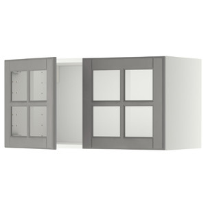 METOD Wall cabinet with 2 glass doors, white/Bodbyn grey, 80x40 cm