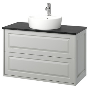 TÄNNFORSEN / TÖRNVIKEN Wash-stnd w drawers/wash-basin/tap, light grey/black marble effect, 102x49x79 cm