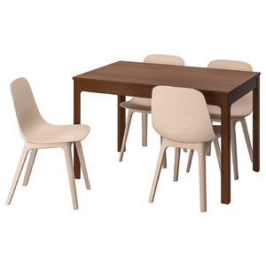EKEDALEN / ODGER Table and 4 chairs, brown, white beige, 120/180 cm