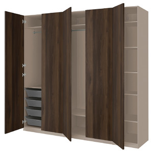 PAX / STORKLINTA Wardrobe combination, grey-beige/dark brown stained oak effect, 250x60x236 cm