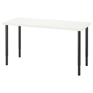 LAGKAPTEN / OLOV Desk, white, black, 140x60 cm
