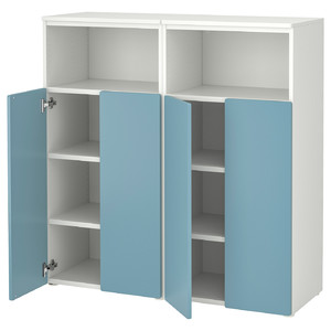 SMÅSTAD / PLATSA Storage combination, white/blue with 6 shelves, 120x42x123 cm