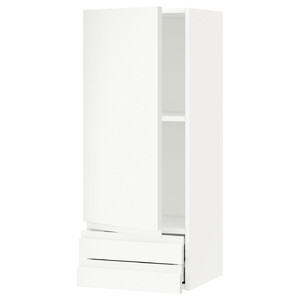 METOD / MAXIMERA Wall cabinet with door/2 drawers, white/Voxtorp matt white, 40x100 cm