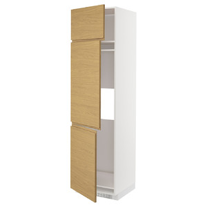 METOD High cab f fridge/freezer w 3 doors, white/Voxtorp oak effect, 60x60x220 cm