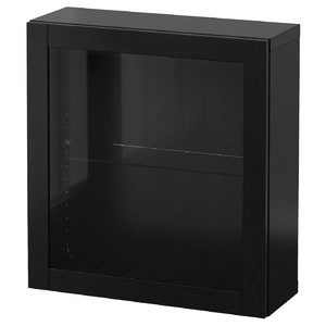 BESTÅ Wall-mounted cabinet combination, black-brown/Sindvik black-brown clear glass, 60x22x64 cm