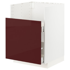 METOD / MAXIMERA Base cb f BREDSJÖN snk/1 frnt/2 drws, white Kallarp/high-gloss dark red-brown, 60x60 cm